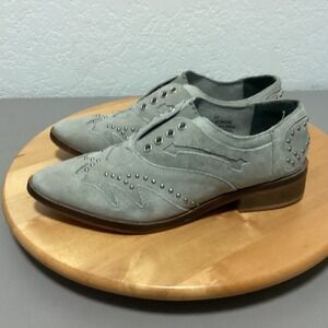 Free People Suede Studded Western Ankle‎ Booties Women's Size 37 Gray Leather